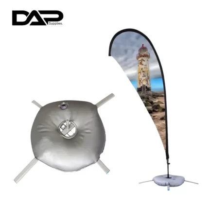 Dap Supplies: Foldable Ground Base with Water Bag for Flutter Feather Banner Flags - Stand with Round Weight Bag for Outdoor Use (Base Only)