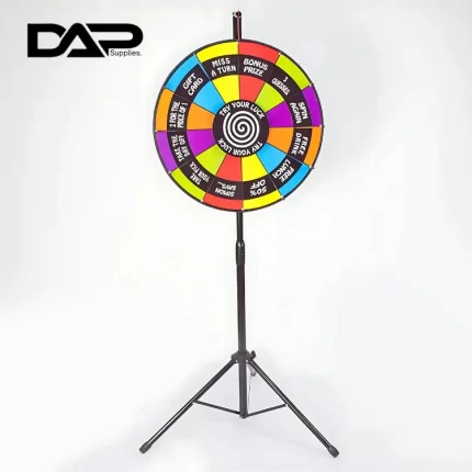 DAP Supplies Colorful 24” Prize Wheel - Complete Spin to Win Game Kit with Magnetic Board, Marker, and Stand